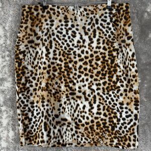 Worthington Petites Size 14P Leopard A Line Skirt Lined Zip Stretch Knee Length